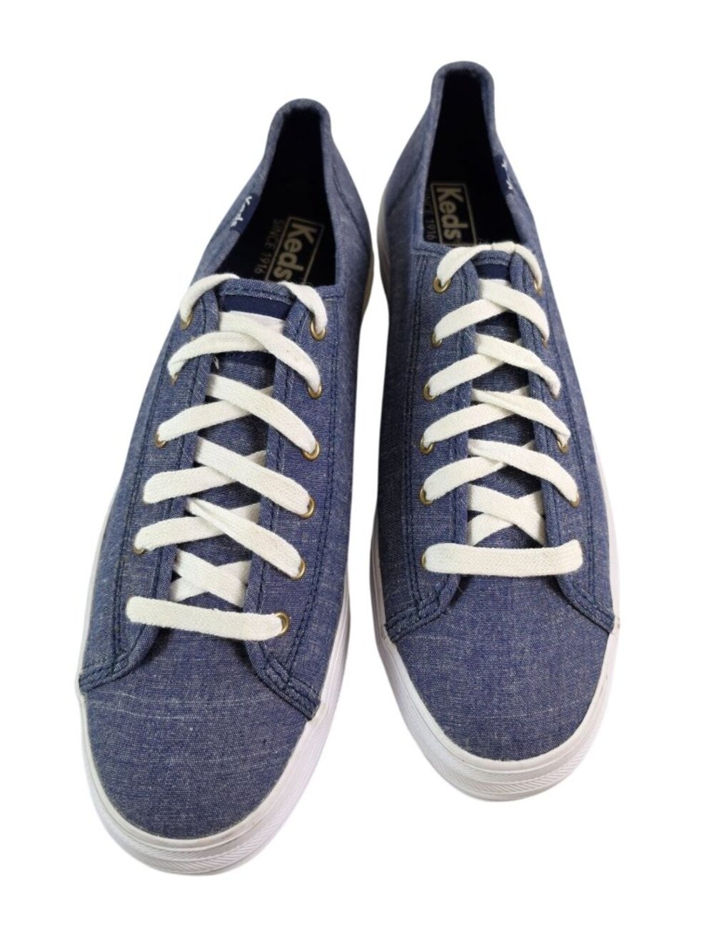 Keds Triple Kick Chambray Platform Sneakers Womens 10 Blue Lace Up Shoes NWOB